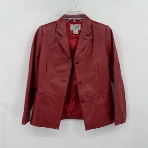 Clio Red Leather Tailored Blazer Jacket with Notched Lapels